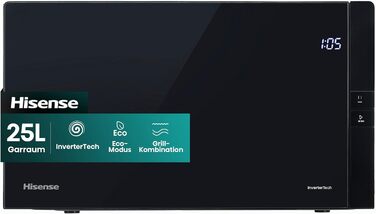 Мікрохвильова піч Hisense H20MOBP1HI / 700 Вт / InverterTech / Керамічне покриття / Преміальне скло / Виготовлена на замовлення, багатофазне приготування / Функція розморожування / 5 рівнів потужності / Блокування від дітей / Чорна (25 л, цифрове керуванн