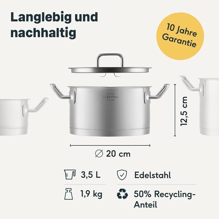 Каструля 3,5 л з підвісною скляною кришкою 20 см Silberthal