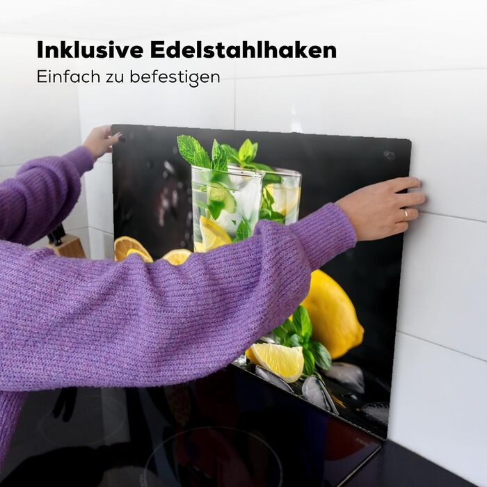 Фартух для плити, кухонний фартух, вініл, 78x52 см, декор для кухні, облицювання стіни, кришка для плити - сіро-чорна (вода-скло, 52Д x 80Ш см)