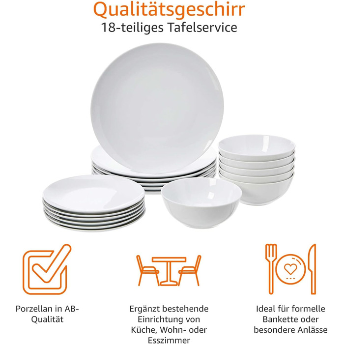 Набір посуду Kitchen-Profi Basics, 18 предметів, для 6 осіб (біле порцелянове купе)