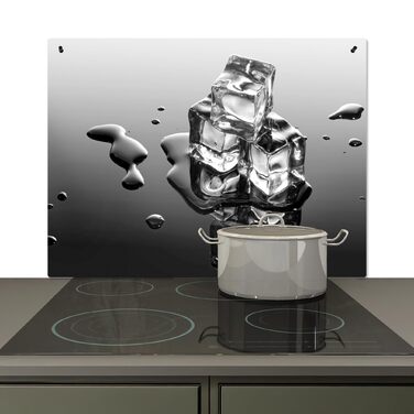 Фартух для плити, кухонний фартух, вініл, 78x52 см, декор для кухні, облицювання стіни, кришка для плити - сіро-чорна (Лід - Вода, 52Д x 80Ш см)