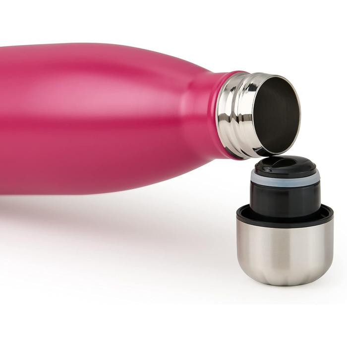 Пляшка для води Blumtal з нержавіючої сталі - Герметична ізольована пляшка - Пляшка для води без бісфенолу А для гарячих та холодних напоїв - Двостінна ізольована пляшка - Ізоляційна пляшка, стійка до іржі, дерево/срібло (15 - Ягідний - Рожевий, 350 мл)