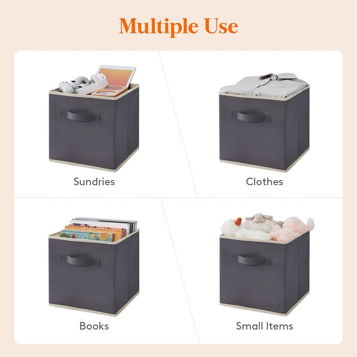 Складні кубики для зберігання Lifewit 6 шт. 18 л, середні декоративні тканинні ящики для зберігання з ручками для організації полиць шафи, 26,5 x 26,5 x 28 см, (сірий, 30x30x30 см)