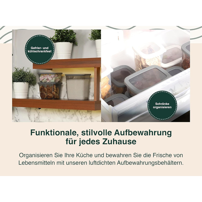 Герметичные банки для хранения uandu с крышками Набор из 12 баночек для хранения Герметичная кухня для хранения всех продуктов Не содержит бисфенола А Органайзер для кухни Контейнер для хранения Склад муки (серый-12x750)