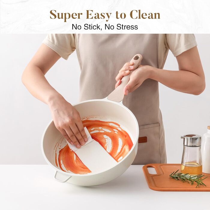 Сковорода с антипригарным покрытием и крышкой 30 см кремовая Kordisen