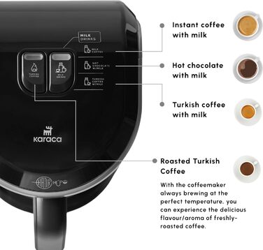Турецька кавоварка KARACA Hatr Hups, машина для підігріву молока, на 5 осіб, повністю автоматична кавоварка, турецький мокко з молоком, гарячий шоколад, розчинна кава з молоком, тепло молока (антрацит)