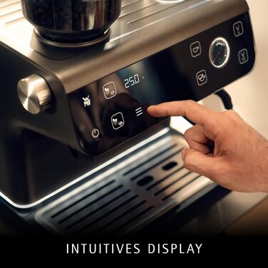 Портафільтрова кавоварка WMF Espresso Pro, напівавтоматична еспресо-машина з кавомолкою, тиск 15 бар, вбудована вага, технологія подвійного термоблоку, швидке нагрівання, колір сірий камінь