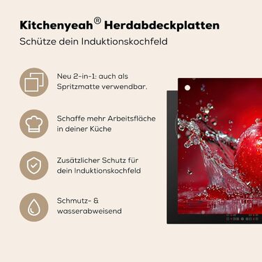 Фартух для плити, кухонний фартух, вініл, 78x52 см, декор для кухні, облицювання стіни, кришка для плити - сіро-чорна (яблуко - сплеск, 51,6Д x 57,6Ш см)