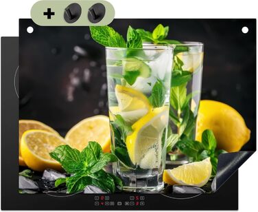 Фартух для плити, кухонний фартух, вініл, 78x52 см, декор для кухні, облицювання стіни, кришка для плити - сіро-чорна (вода-скло, 52Д x 71Ш см)