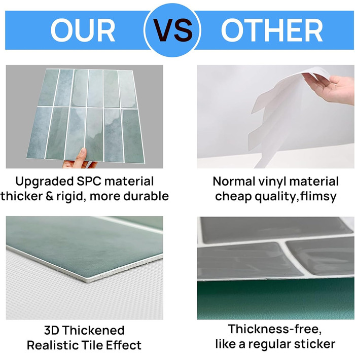 Елементна 3D самоклеюча плитка для кухонного фартуха з товстішою клейкою плиткою 2,5 мм (30,5 x 30,5 см) (шавлійно-зелена), 10-