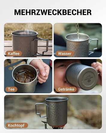 Туристическая кружка из титана с крышкой и складной ручкой 450 мл COOK'N'ESCAPE