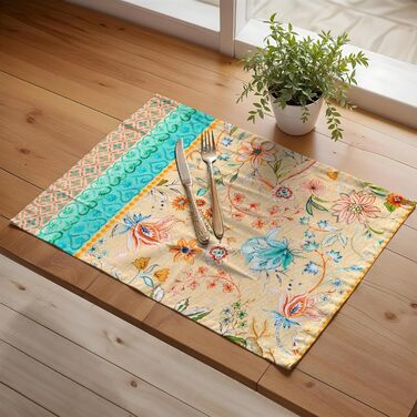 Бавовняні килимки для серветок, набір з 4 шт. , декоративні килимки для серветок, пасхальні килимки, що миються, для свят, вечерь, весни, літа (33 см x 48 см) (019 - Розкішний лофт - Персиковий), 39Hermine 100