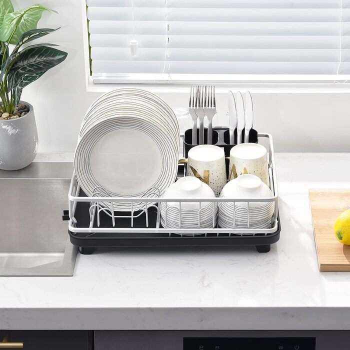 Сушарка APEXCHASER, алюмінієва підставка для посуду, сушарка для посуду проти іржі, стійка для посуду зі знімним тримачем для столових приборів, 10 підстаканників, тримач посуду, поворотний піддон для крапель для кухні