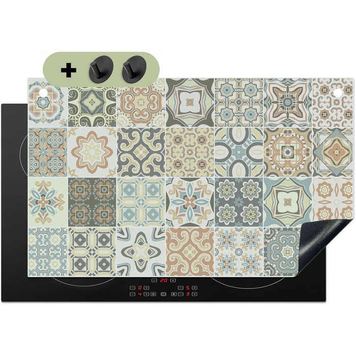 Фартух для плити, кухонний фартух, вініл, 78x52 см, декор для кухні, облицювання стіни, кришка плити - сіро-чорна (зразок - плитка, 51,5Д x 83Ш см)