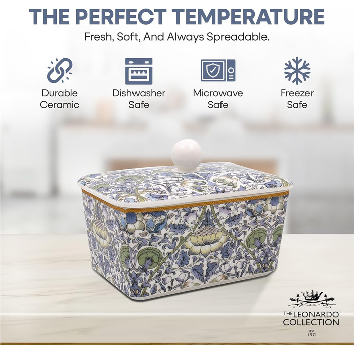 Маслянка з кришкою, китайська кераміка, з гарними акварельними мотивами, розроблена галереєю Дженніфер Роуз для Busy Bees (білий, колір слонової кістки або кремовий)