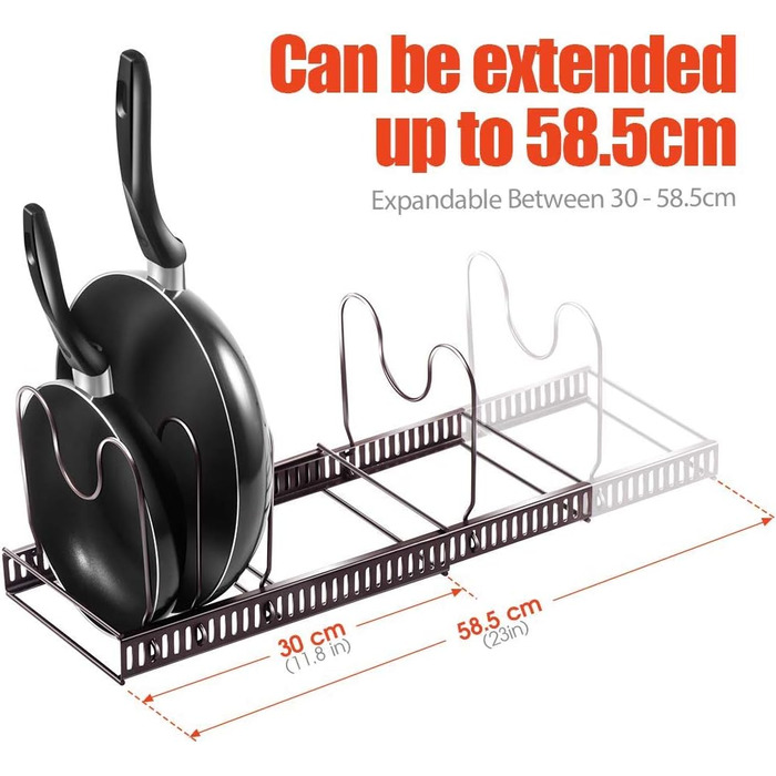 Підставка для посуду розсувна 58,5 x 18 см, на 7 відділень, чорна Vialex