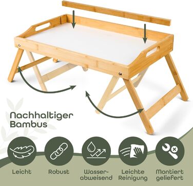 Бамбуковий піднос Blumtal з дерев&39яною підставкою для планшетів/телефонів - Піднос для сніданку для ліжка - Складаний столик для ліжка 50 x 30 x 6 см - Столик для ноутбука для дивана - Міцний піднос для дивана, білий