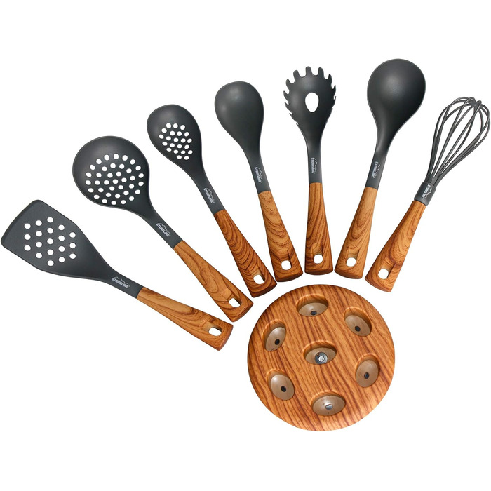 Набір кухонного начиння Back to Nature з обертовим тримачем, імітація дерева, 8 предметів STONELINE