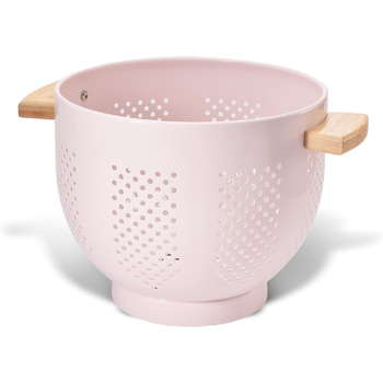 Металеве сито для пасти з дерев&39яною ручкою та стабільною основою, велике кухонне сито 22 см для пасти, овочів та фруктів, міцне кухонне сито (рожеве)