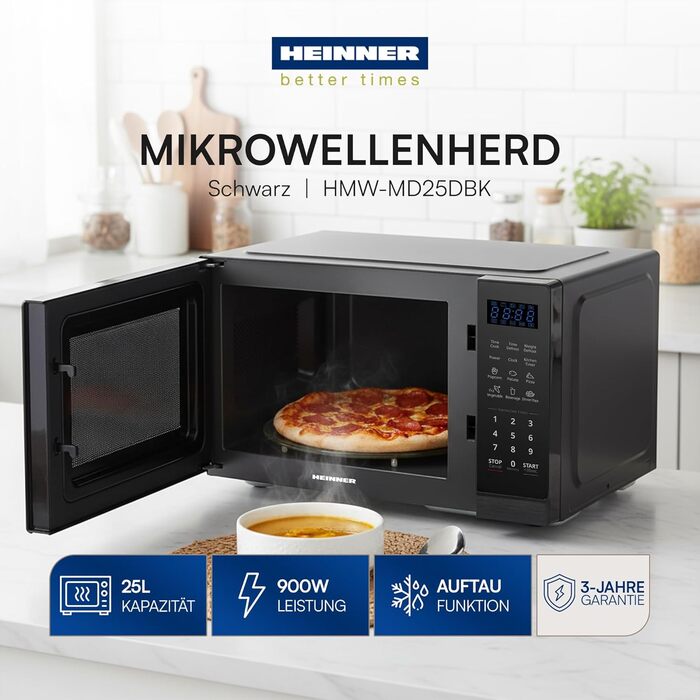 Мікрохвильова піч 25 л, 900 Вт HMW-MD25DBK, чорний HEINNER