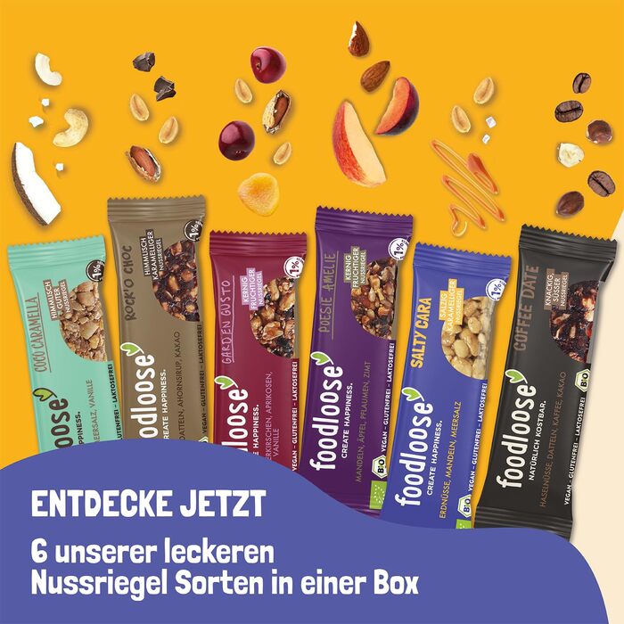 Батончики горіхіві 24 х 35 г, 6 різних смаків Foodloose