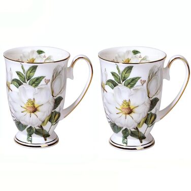 Набір із 2 порцелянових кавових кухлів, квітковий візерунок, чашки у формі кістки, китайський стиль, 300 мл, з ручкою для кави, чаю, молока, капучино (B)