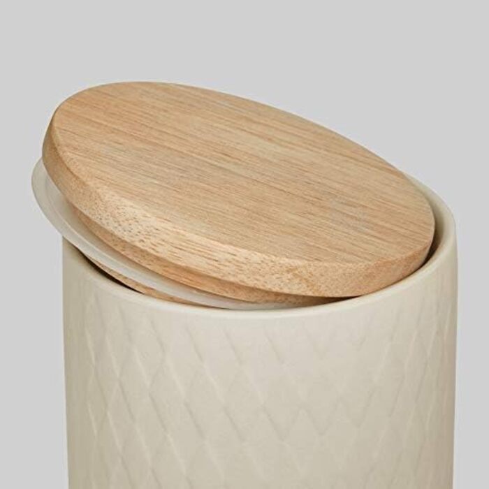 Керамічні банки для зберігання SPRINGLANE з дерев'яною кришкою м'ята, гумова дерев'яна кришка, банки для зберігання, банки для зберігання харчових продуктів - ( крем 10x18 см)