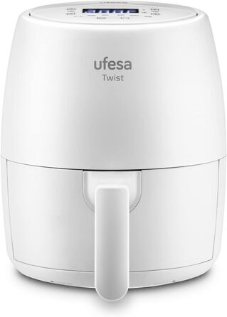 Аерофритюрниця Ufesa Twist, 2 л, мультипіч із 6 програмами, 1200 Вт, годинник, температура від 80C до 200C, без бісфенолу А, антипригарний, прохолодний на дотик, білий, ексклюзивний для Kitchen-Profi 2 л Twist