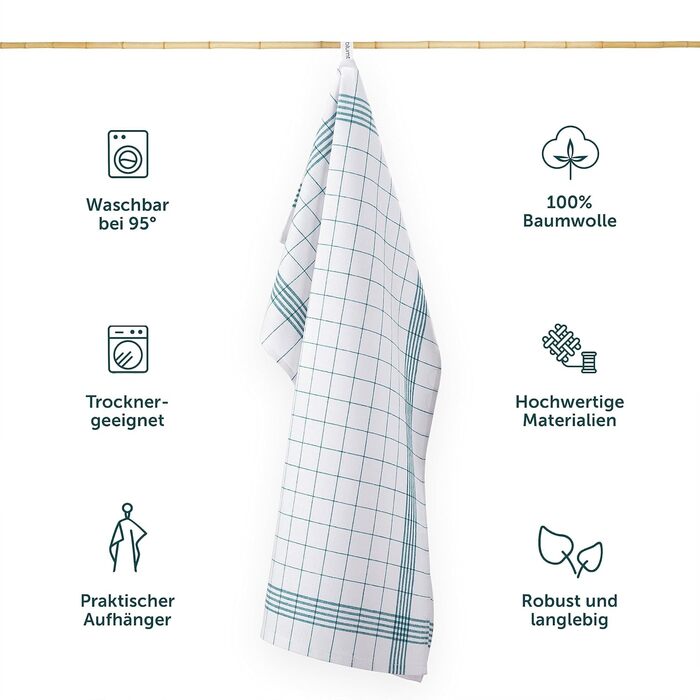 Набір із 10 кухонних рушників преміум-класу Blumtal - Високоякісні кухонні рушники, 100 бавовна, картаті, 50x70 см, 10 предметів (10 предметів, зелені)