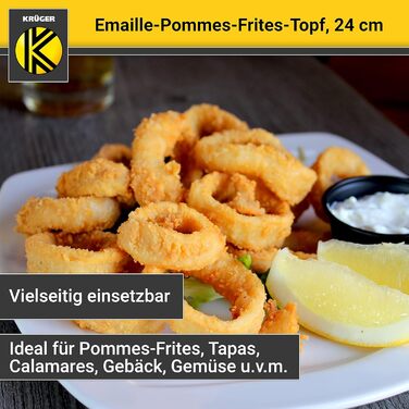 Эмалированная кастрюля 3,5 л для картофеля фри со ставкой-ситом без крышки 24 см, черная Krüger