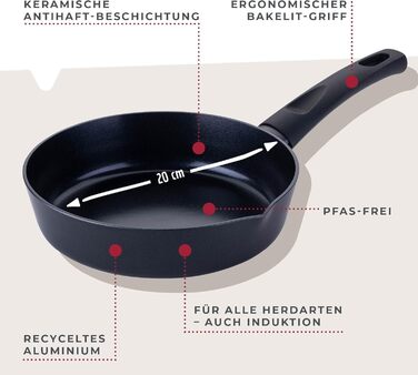 Сковорода 20 см глибока з керамічним покриттям, чорна Highrise Fackelmann