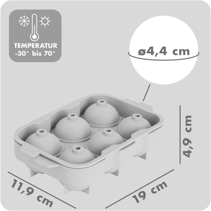 Силіконові формочки для льоду Blumtal, набір з 3 шт. - форма для льоду на 24 кубики з кришкою - силіконова форма для льоду без бісфенолу А - форма для льоду, безпечна для харчових продуктів - сіро-блакитна великі кубики (сірий жовтий, сфера XXL)