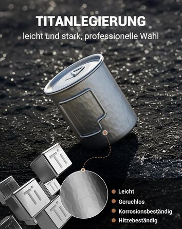 Туристическая кружка из титана с крышкой и складной ручкой 450 мл COOK'N'ESCAPE