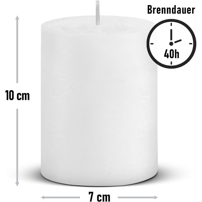 Набір із 4 свічок-стійок Brandsseller 7x10 см Однотонні та виготовлені з парафіну Сільські свічки з тривалим часом горіння Декоративні свічки для прикраси столу, Різдва та вечірок (7 x 10 см Набір із 4 шт. , білі)
