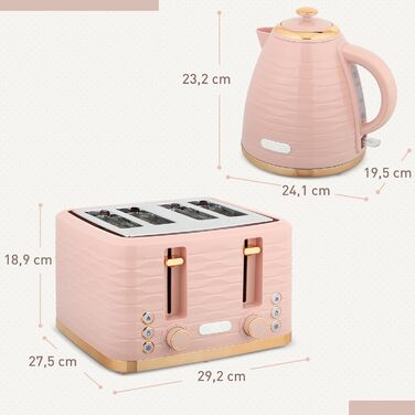 Набір для сніданку HOMCOM Kettle Toaster Set з чайником 1,7 л, тостером на 4 скибочки, 2200 Вт, 7 рівнів підрум&39янення, розморожуванням, розігрівом та лотком для крихт, термостатом Otter, кремово-білим (рожевим)