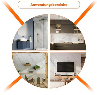 Стінові панелі IZODEKOR під мармур 60x120 см Панель для кухонного фартуха ПВХ-облицювання стін для кухні, ванної кімнати Бризкозахисний екран для кухні Водонепроникний та термостійкий ( панель, новий колір Ice Berg Grey)