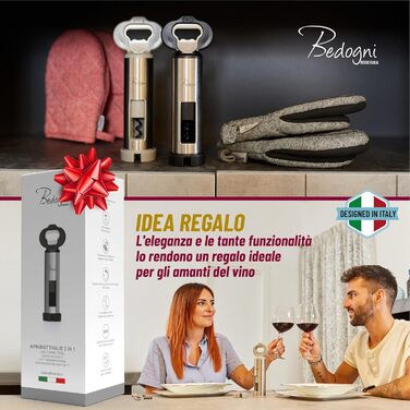 Штопор для вина та пива з магнітним утримувачем кришок чорний Bedogni Reggio Emilia