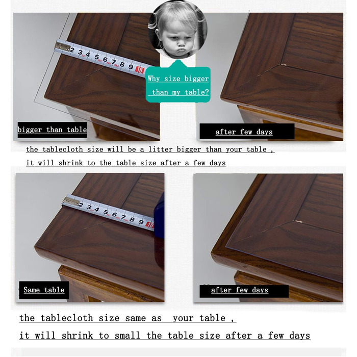 Прозорий захисний чохол для скатертини Ever Fairy, 2,0 мм, ПВХ-килимок для кухні, їдальні, дерев&39яних меблів, захисний чохол (60 x 110 см) (прозорий, 120 x 60 см (прямокутний))