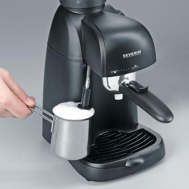 Еспресо-машина SEVERIN, маленька кавоварка до 4 чашок еспресо, кавоварка з піноутворювачем молока для кавово-молочних делікатесів, ідеально підходить для одинаків, чорна, KA 5978