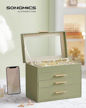 Органайзер для ювелирных изделий 4-уровневый зеленый SONGMICS