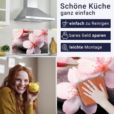 Кухонний фартух timalo зі скляним виглядом Північне море, очерет, захід сонця, океан, солома 2 мм акрилове скло Бризок настінний для плити, кухонний скляний фартух, акрилова скляна настінна панель, панель для фартуха (220 x 58 см, 314- Цвітіння вишні)