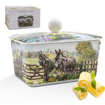 Маслянка з кришкою, китайська кераміка, з гарними акварельними мотивами, дизайн якої розроблено галереєю Дженніфер Роуз для Busy Bees (біла)