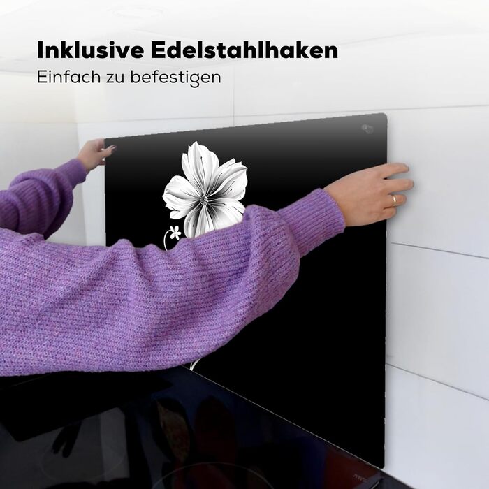 Фартух для плити, кухонний фартух, вініл, 78x52 см, декор для кухні, облицювання стіни, кришка для плити - сіро-чорна (квітка - чорна, 52Д x 60Ш см)