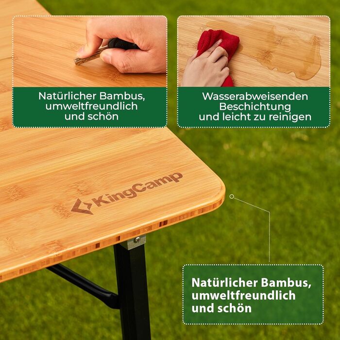 Складний бамбуковий стіл для кемпінгу 120 x 80 см KingCamp