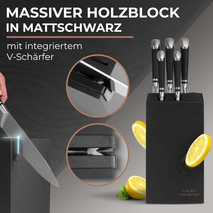 Набор 6 предметов кухонных ножей с деревянным блоком S-Home Unlimited