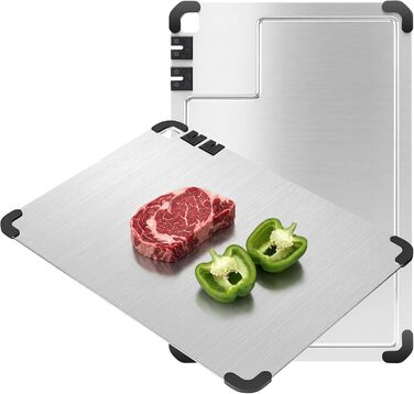Разделочная доска из нержавеющей стали 38 x 28 см с точилкой для ножей и силиконовыми уголками Bafeil