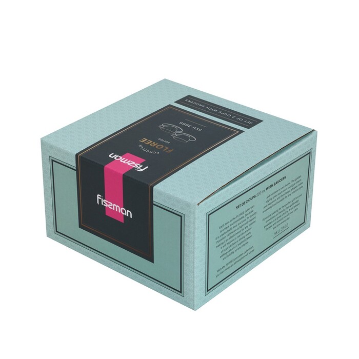 Набір Fissman з 2-х кухлів FLOREE 220 мл з блюдцем порцеляна (3666)