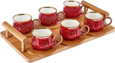 Набор кофейных чашек красный на 6 персон с бамбуковым подносом 90 мл Karaca