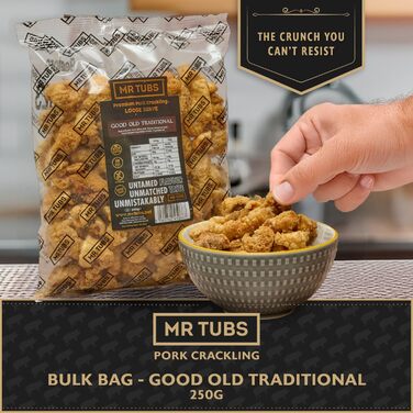 Хрумка свинина Mr Tubs - пакет 250 г - преміальна хрумка свинина-снек безглютеновий, з високим вмістом білка, низьким вмістом вуглеводів, кето-дружній перекус (250 г, ) 1 шматок (1 упаковка) (Медова обсмажка, 1 шматок (1 упаковка))