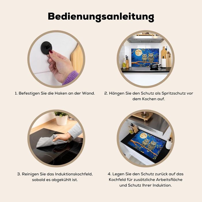 Фартух для плити, кухонний фартух, вініл, 78x52 см, декор для кухні, облицювання стіни, кришка для плити - сіро-чорна (під сов - пофарбована, 51,5Д x 76Ш см)